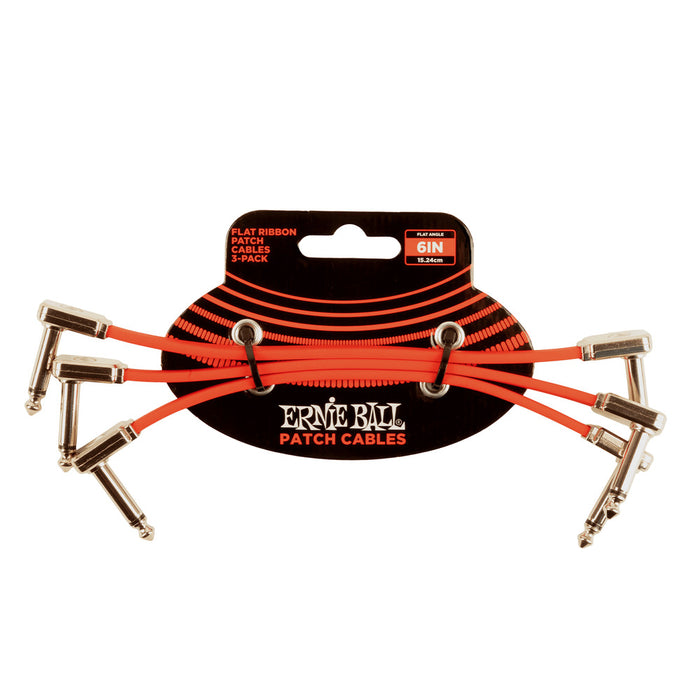 Ernie Ball P06402 Flat Ribbon Patch Cable 6in - Red - 3 Pack