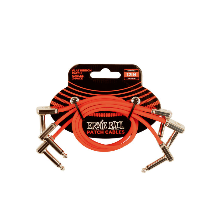 Ernie Ball P06403 Flat Ribbon Patch Cable 12in - Red - 3 Pack