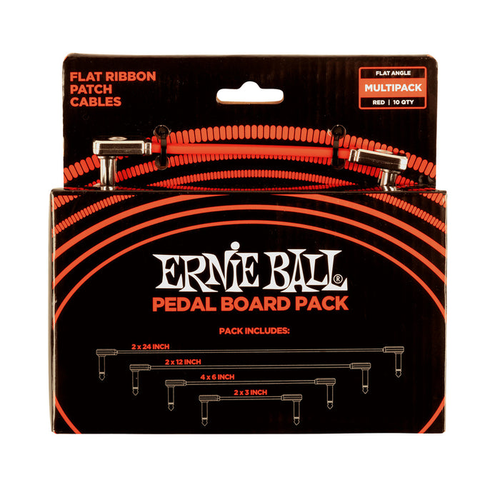 Ernie Ball P06404 Flat Ribbon Patch Cables Pedalboard Multi-Pack - Red