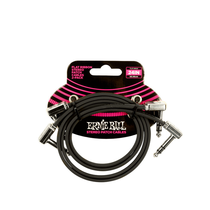 Ernie Ball P06406 Flat Ribbon Stereo Patch Cable 24in - Black - 2 Pack