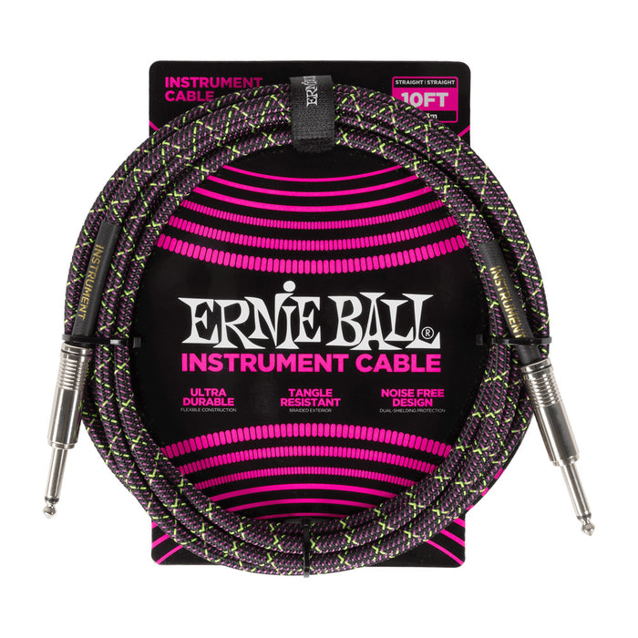 Ernie Ball P06427 Braided Instrument Cable Straight/Straight 10ft - Purple Python