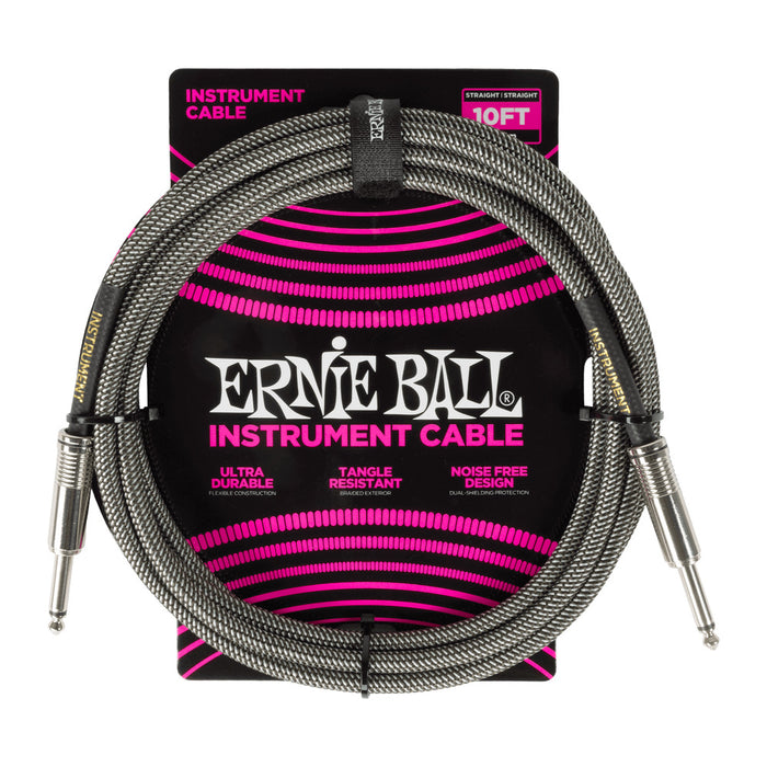 Ernie Ball P06429 Braided Instrument Cable Straight/Straight 10ft - Silver Fox