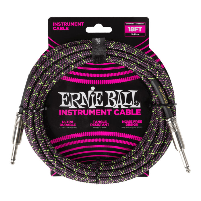 Ernie Ball P06431 Braided Instrument Cable Straight/Straight 18ft - Purple Python