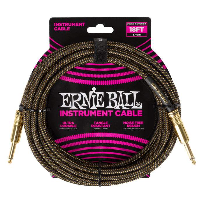 Ernie Ball P06432 Braided Instrument Cable Straight/Straight 18ft - Pay Dirt