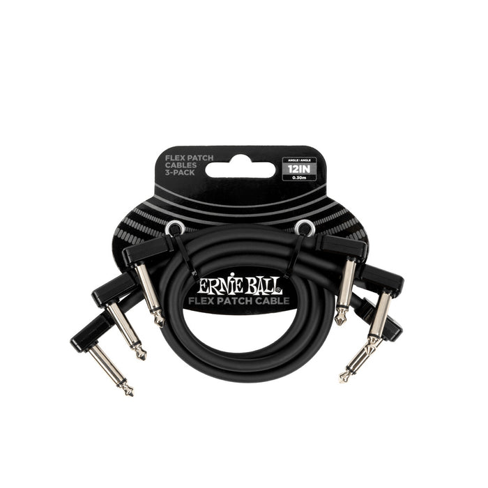 Ernie Ball P06445 Flex Patch Cable 12in - Black - 3 Pack