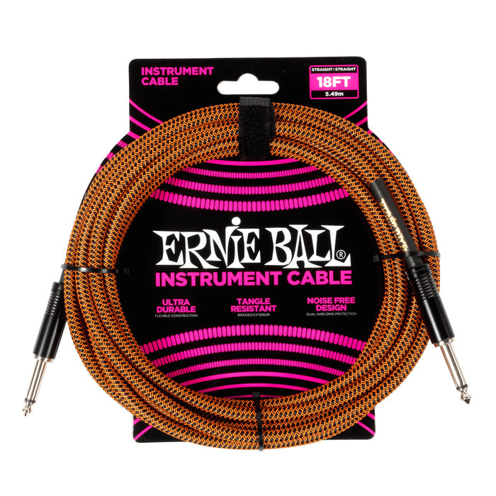 Ernie Ball P06469 Braided Instrument Cable Straight/Straight 18ft - Pumpkin Pie
