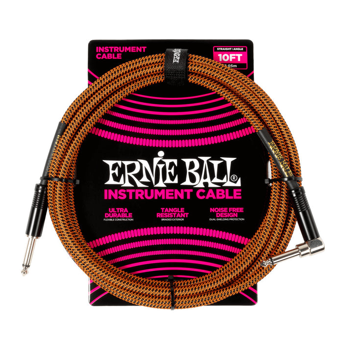 Ernie Ball P06470 Braided Instrument Cable Straight/Angle 10ft - Pumpkin Pie