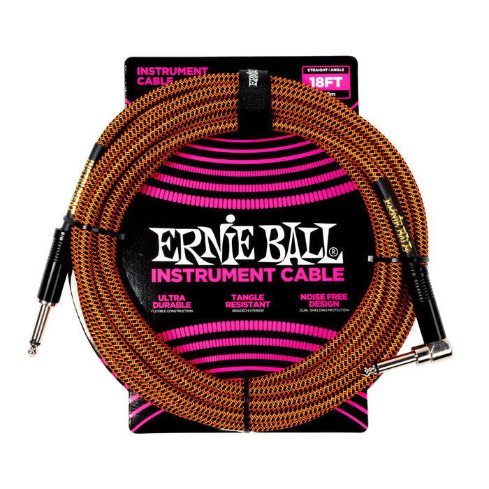 Ernie Ball P06471 Braided Instrument Cable Straight/Angle 18ft - Pumpkin Pie
