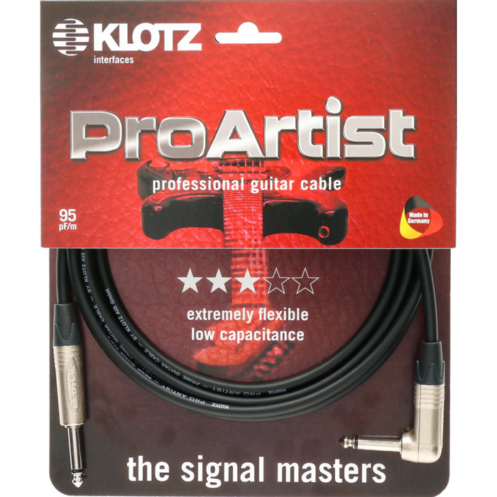 Klotz PRON060PR Pro Artist Guitar Cable 6m Straight / Angled Black