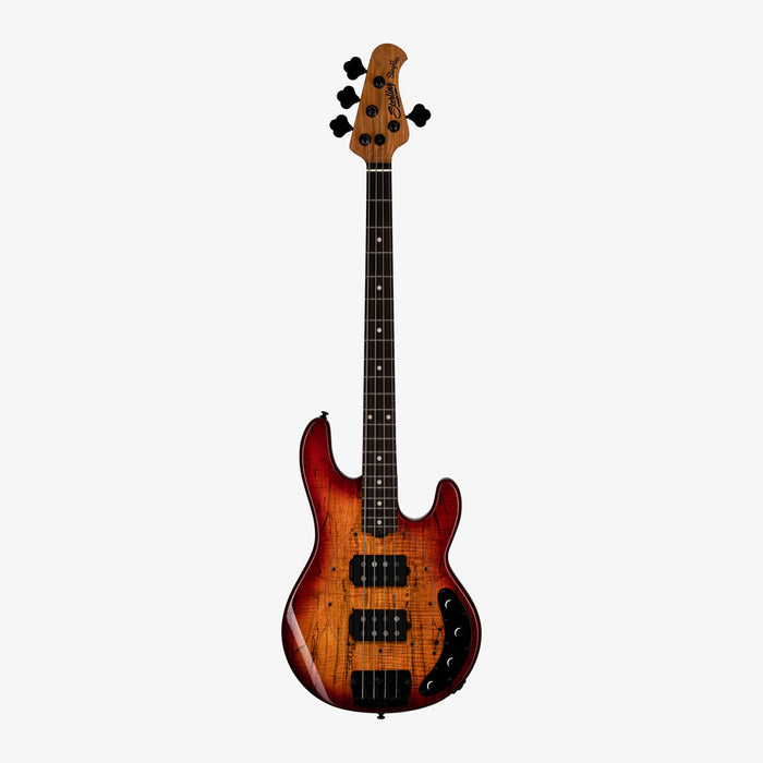 Sterling by Music Man RAY34HHSM-BOB-R2 StingRay Ray34 HH Spalted Maple Electric Bass - Blood Orange Burst