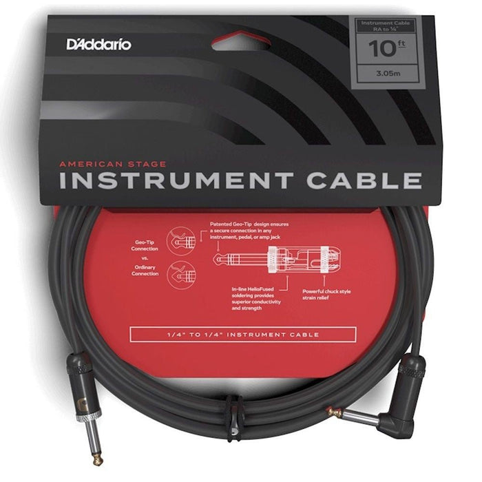 D'Addario American Stage Straight to Right - Angle Instrument Cable (10ft) (PW-AMSGRA-10) - Gsus4