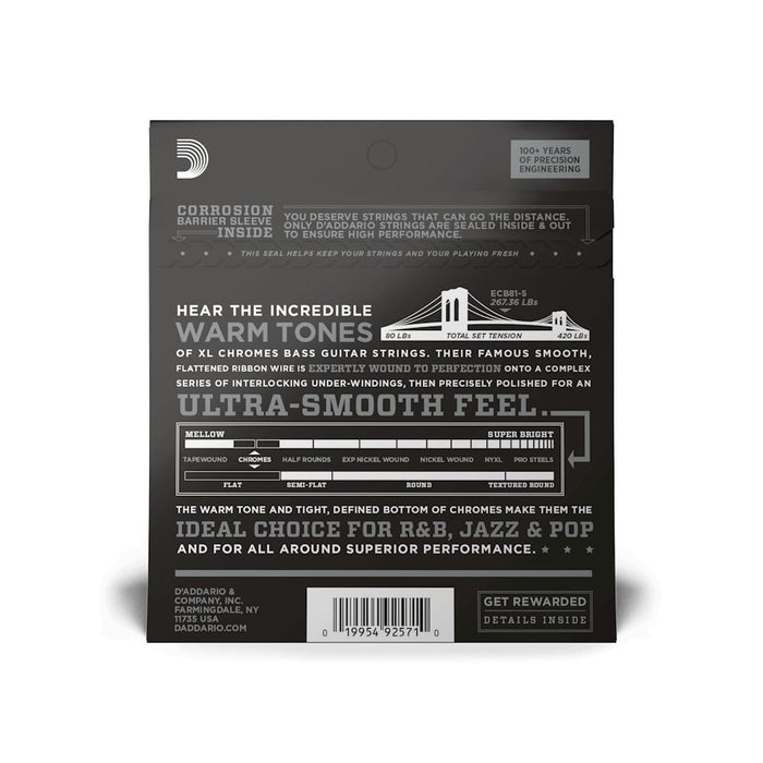 D'Addario ECB81 XL Chromes 5 - String Bass Strings - Long Scale - Regular Light (45 - 132) (ECB81-5) - Gsus4