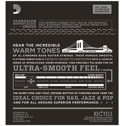 D'Addario ECB81 XL Chromes Flatwound Bass Strings - Long Scale - Light (45 - 100) (ECB81) - Gsus4