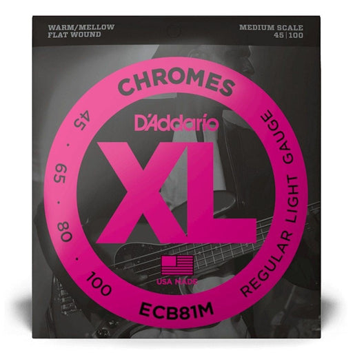 D'Addario ECB81M XL Chromes Flatwound Bass Strings - Medium Scale - Light (45 - 100) (ECB81M) - Gsus4