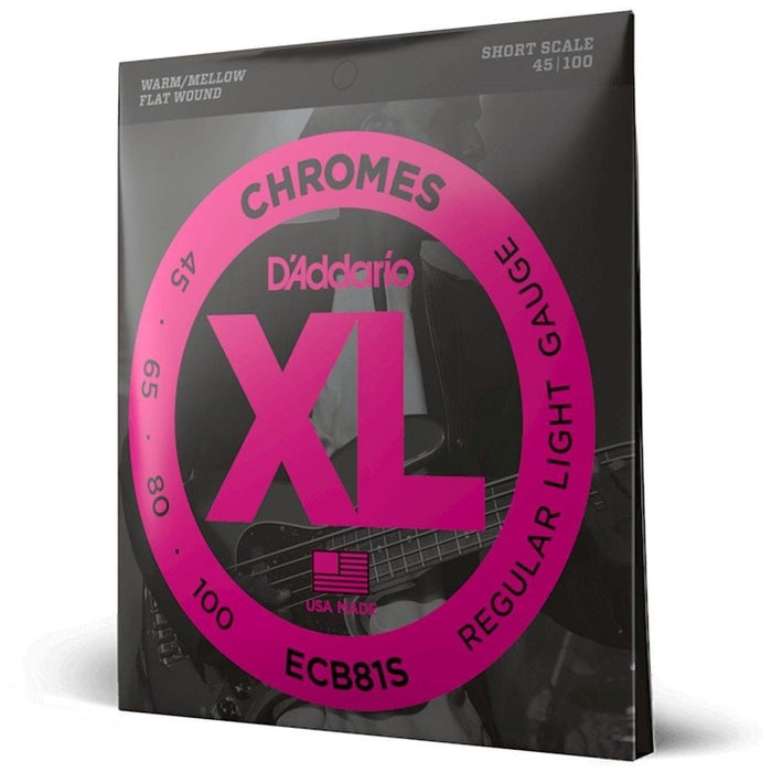 D'Addario ECB81S XL Chromes Flatwound Bass Strings - Short Scale - Light (45 - 100) (ECB81S) - Gsus4