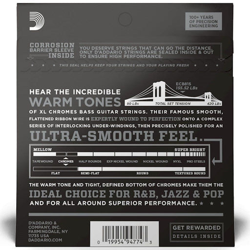 D'Addario ECB81S XL Chromes Flatwound Bass Strings - Short Scale - Light (45 - 100) (ECB81S) - Gsus4