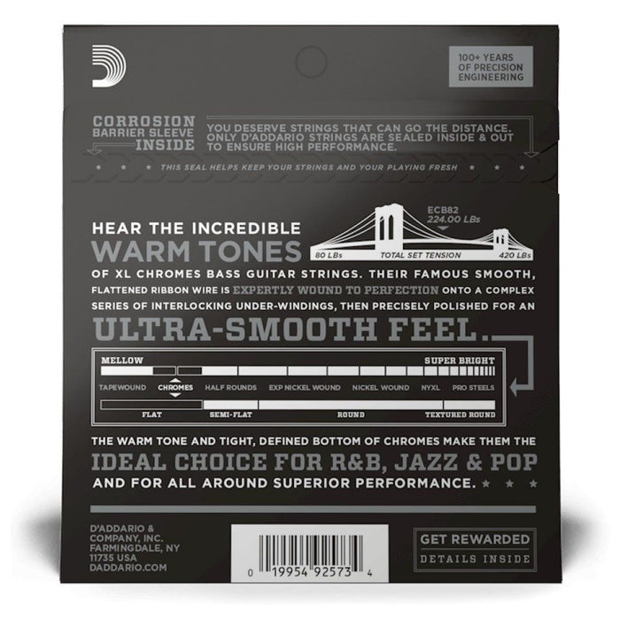 D'Addario ECB82 XL Chromes Flatwound Bass Strings - Long Scale - Medium (50 - 105) (ECB82) - Gsus4