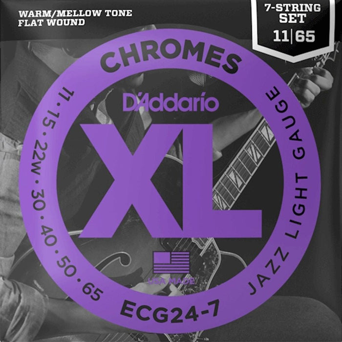 D'Addario ECG24 - 7 XL Chromes Flatwound Electric Strings - 7 - String Jazz Light (11 - 65) (ECG24-7) - Gsus4