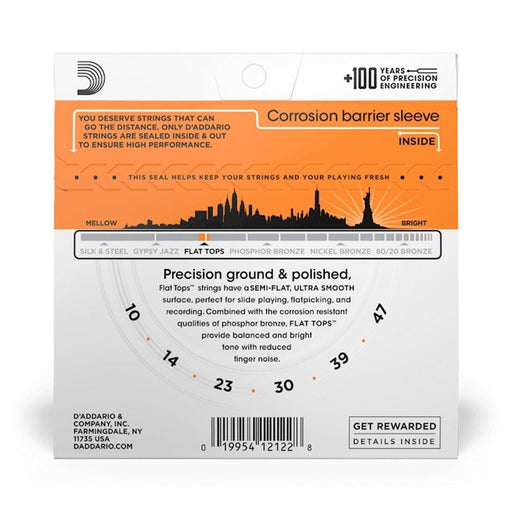 D'Addario EFT15 Flat Top Phosphor Bronze Acoustic Strings - Extra Light (10 - 47) (EFT15) - Gsus4