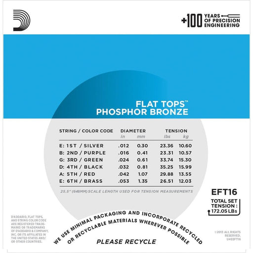 D'Addario EFT16 Flat Tops Phosphor Bronze Acoustic Guitar Strings Light 1253 (EFT16) - Gsus4