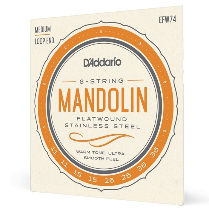 D'Addario EFW74 Flatwound Mandolin Strings Phosphor Bronze Medium (11 - 36) (EFW74) - Gsus4