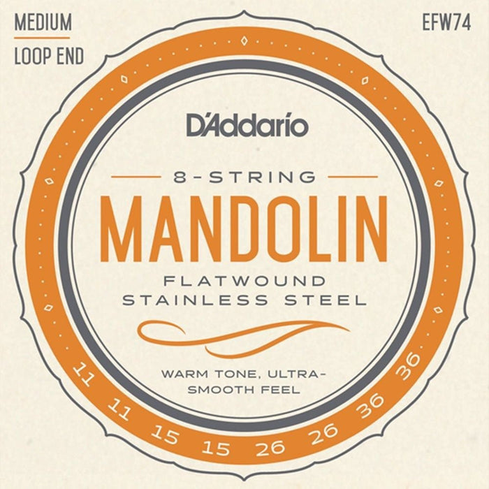 D'Addario EFW74 Flatwound Mandolin Strings Phosphor Bronze Medium (11 - 36) (EFW74) - Gsus4