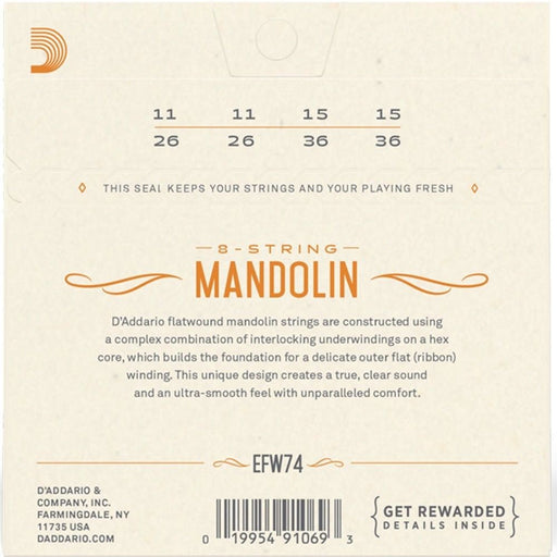 D'Addario EFW74 Flatwound Mandolin Strings Phosphor Bronze Medium (11 - 36) (EFW74) - Gsus4