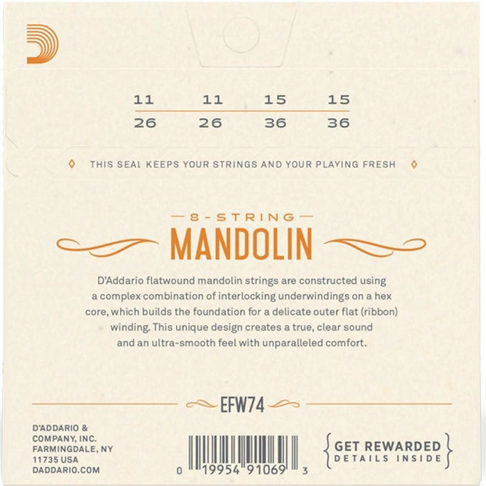 D'Addario EFW74 Flatwound Mandolin Strings Phosphor Bronze Medium (11 - 36) (EFW74) - Gsus4