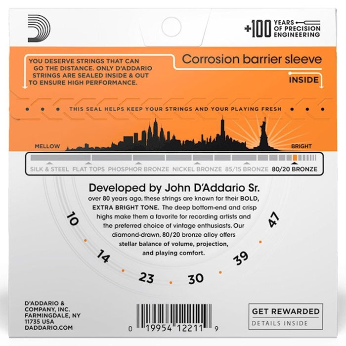 D'Addario EJ10 80/20 Bronze Acoustic Guitar Strings - Extra Light Set (10 - 47) (EJ10) - Gsus4
