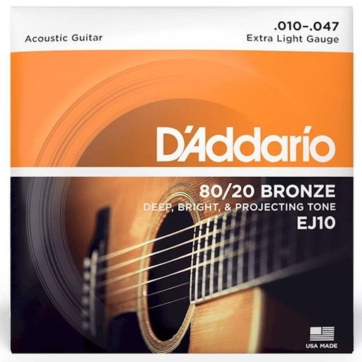 D'Addario EJ10 80/20 Bronze Acoustic Guitar Strings - Extra Light Set (10 - 47) (EJ10) - Gsus4