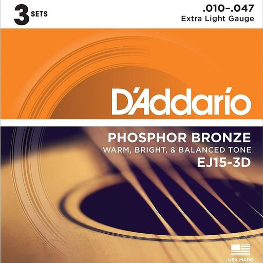 D'Addario EJ15 - 3D Phosphor Bronze Acoustic Guitar Strings 3 - PACK - Extra Light (10 - 47) (EJ15-3D) - Gsus4