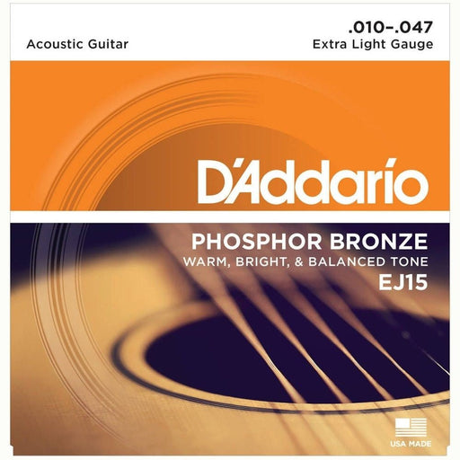 D'Addario EJ15 Phosphor Bronze Acoustic Guitar Strings - Extra Light (10 - 47) (EJ15) - Gsus4