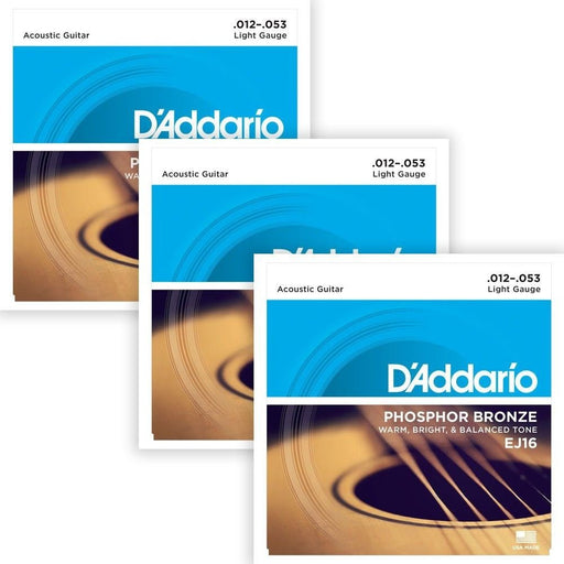 D'Addario EJ16 - 3D Phosphor Bronze Acoustic Guitar Strings 3 - PACK - Light (12 - 53) (EJ16-3D) - Gsus4