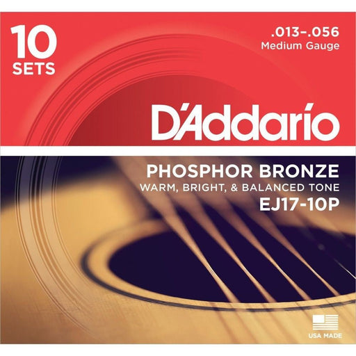 D'Addario EJ17 - 10P Phosphor Bronze Acoustic Guitar Strings 10 - PACK - Medium (13 - 56) (EJ17-10P) - Gsus4