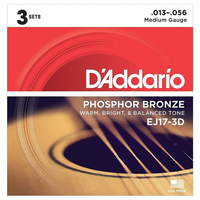 D'Addario EJ17 - 3D Phosphor Bronze Acoustic Guitar Strings 3 - PACK - Medium (13 - 56) (EJ17-3D) - Gsus4