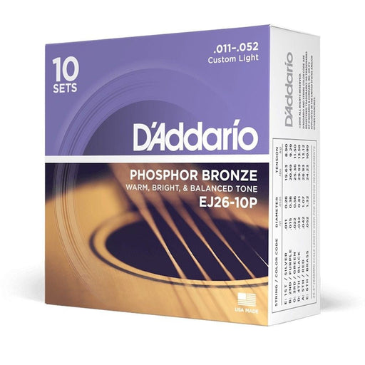 D'Addario EJ26 - 10P Phosphor Bronze Acoustic Guitar Strings 10 - PACK - Custom Light (11 - 52) (EJ26-10P) - Gsus4
