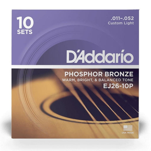 D'Addario EJ26 - 10P Phosphor Bronze Acoustic Guitar Strings 10 - PACK - Custom Light (11 - 52) (EJ26-10P) - Gsus4