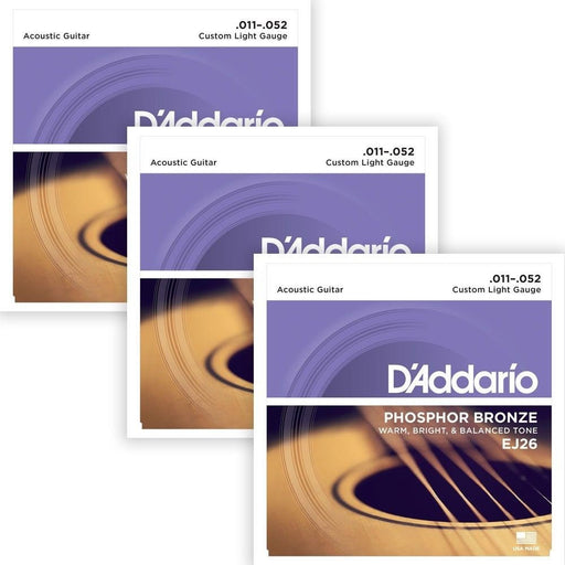 D'Addario EJ26 - 3D Phosphor Bronze Acoustic Guitar Strings 3 - PACK - Custom Light (11 - 52) (EJ26-3D) - Gsus4