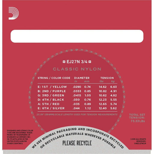 D'Addario EJ27N 3/4 Student Nylon Fractional Classical Guitar Strings Normal Tension (EJ27N 3/4) - Gsus4