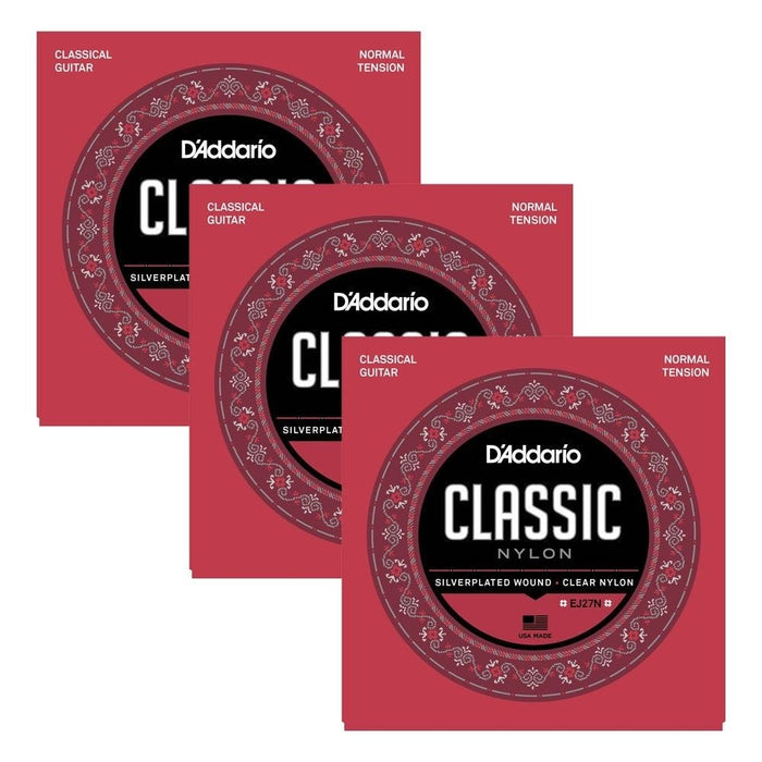 D'Addario EJ27N - 3D Student Nylon Classical Guitar Strings 3 - PACK (Normal Tension) (EJ27N-3D) - Gsus4
