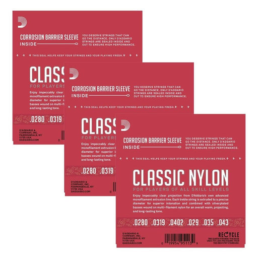 D'Addario EJ27N - 3D Student Nylon Classical Guitar Strings 3 - PACK (Normal Tension) (EJ27N-3D) - Gsus4