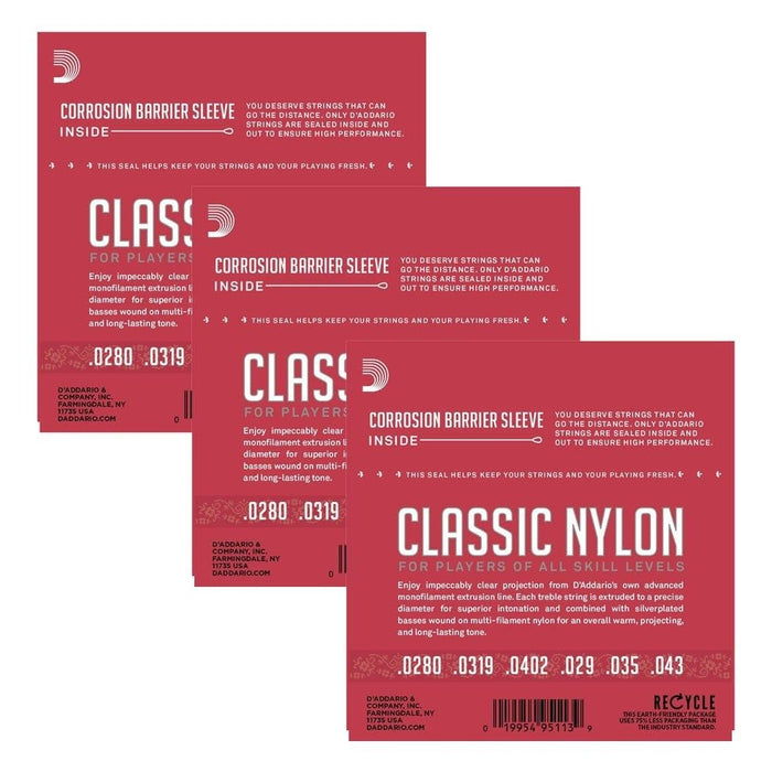D'Addario EJ27N - 3D Student Nylon Classical Guitar Strings 3 - PACK (Normal Tension) (EJ27N-3D) - Gsus4