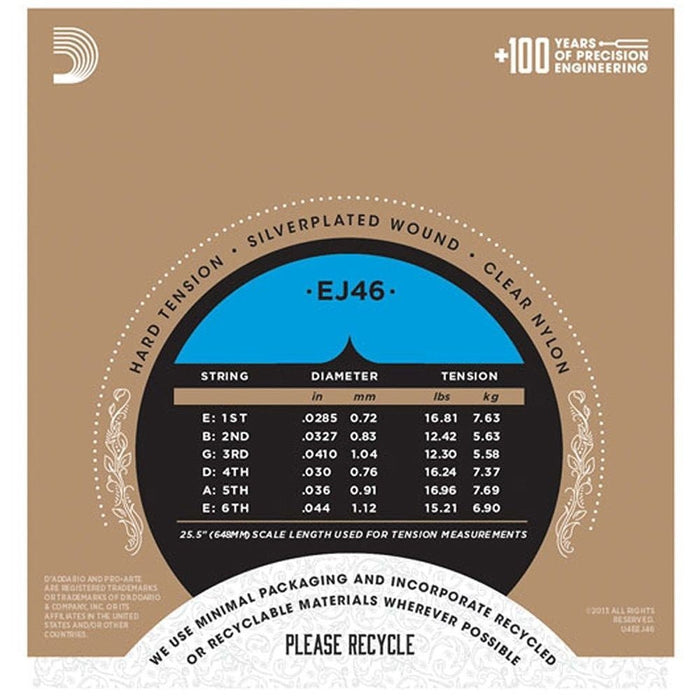 D'Addario EJ46 Pro - Arte Nylon Classical Guitar Strings - (Hard Tension) (EJ46) - Gsus4
