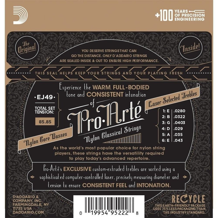 D'Addario EJ49 Pro Arte Black Nylon Classical Guitar Strings - (Normal Tension) (EJ49) - Gsus4