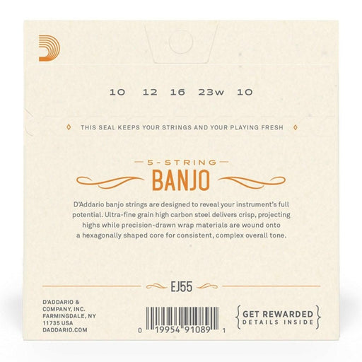 D'Addario EJ55 5 - String Banjo Strings, Phosphor Bronze, Medium, 10 - 23 (EJ55) - Gsus4