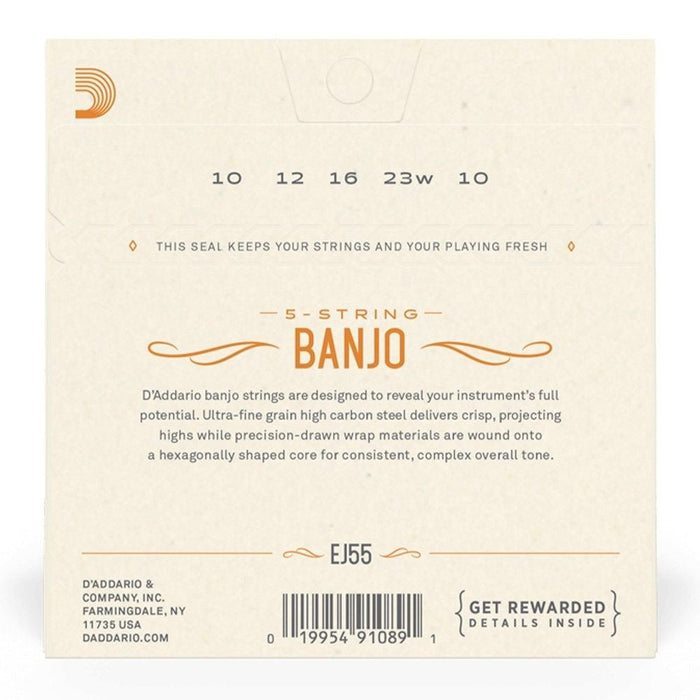 D'Addario EJ55 5 - String Banjo Strings, Phosphor Bronze, Medium, 10 - 23 (EJ55) - Gsus4