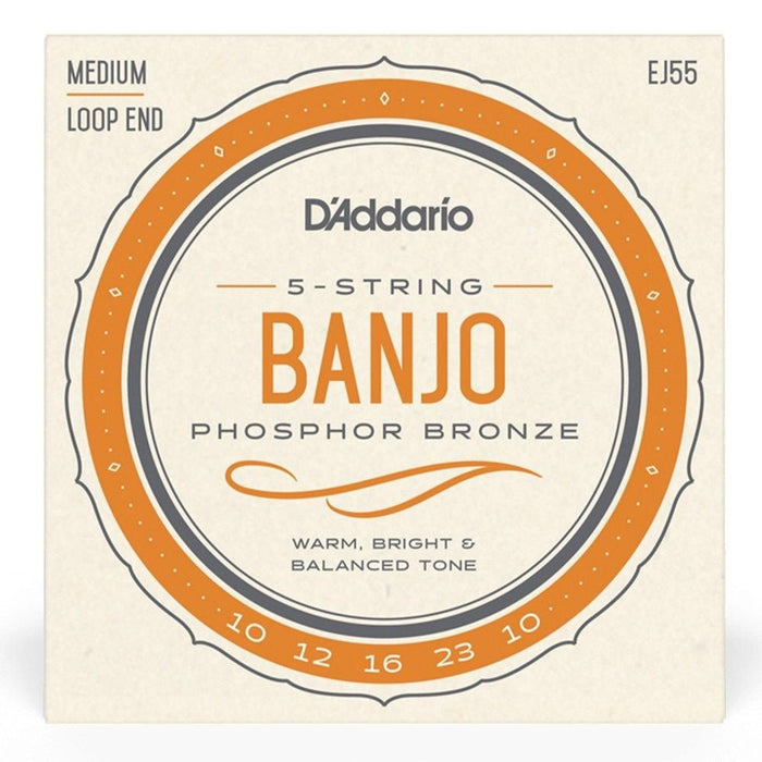 D'Addario EJ55 5 - String Banjo Strings, Phosphor Bronze, Medium, 10 - 23 (EJ55) - Gsus4