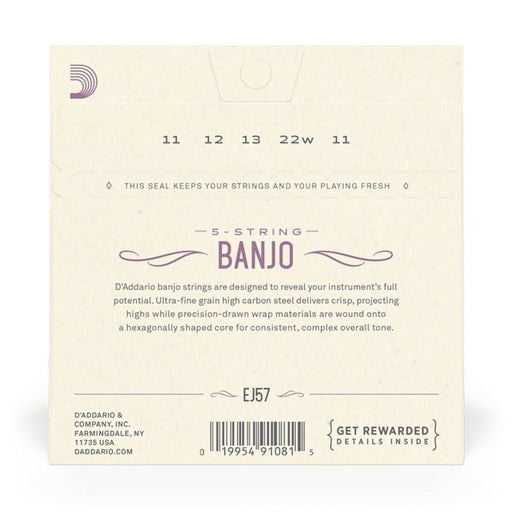 D'Addario EJ57 5 - String Banjo Strings, Nickel Plated Steel Custom Medium, 11 - 22 (EJ57) - Gsus4