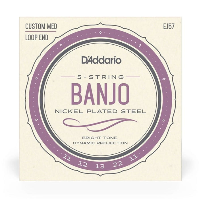 D'Addario EJ57 5 - String Banjo Strings, Nickel Plated Steel Custom Medium, 11 - 22 (EJ57) - Gsus4
