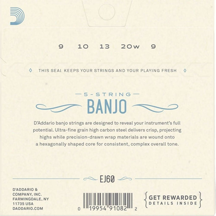 D'Addario EJ60 5 - String Banjo Strings Nickel Light (9 - 20) (EJ60) - Gsus4